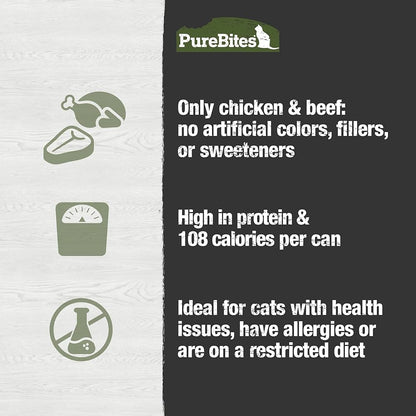 PureBites 100% Pure Chicken & Beef Pate Cat Treat | Single 2.5oz can | only 2 Ingredients |