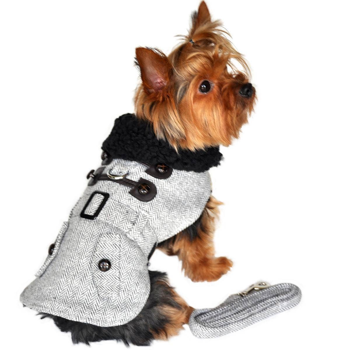 Grey Herringbone Designer Harness Coat