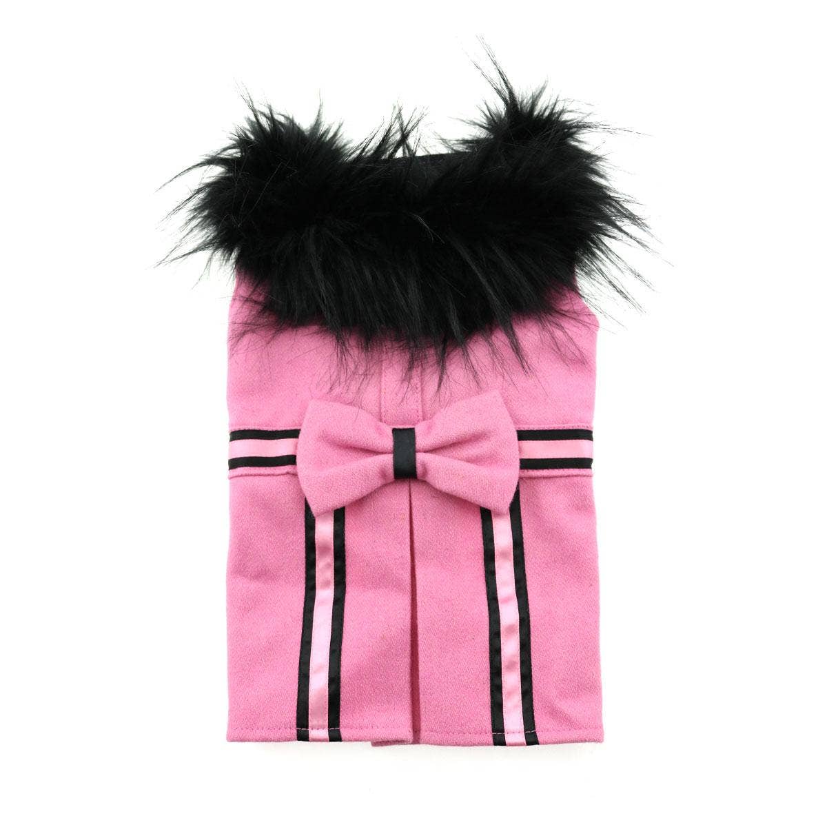 Wool Fur-Trimmed Dog Harness Coat with Leash - Pink