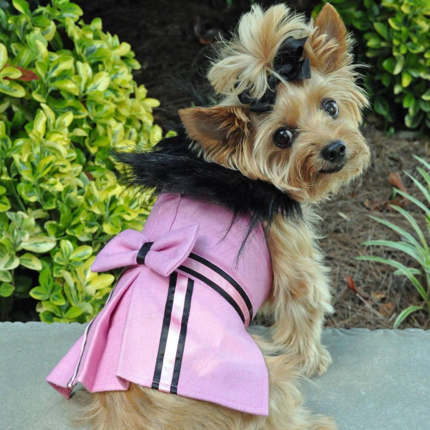 Wool Fur-Trimmed Dog Harness Coat with Leash - Pink