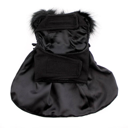 Wool Fur-Trimmed Dog Harness Coat - Black