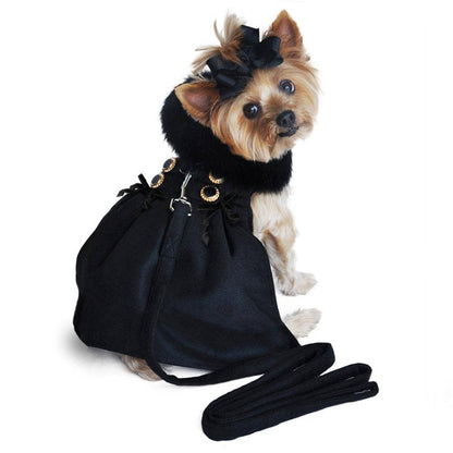 Wool Fur-Trimmed Dog Harness Coat - Black