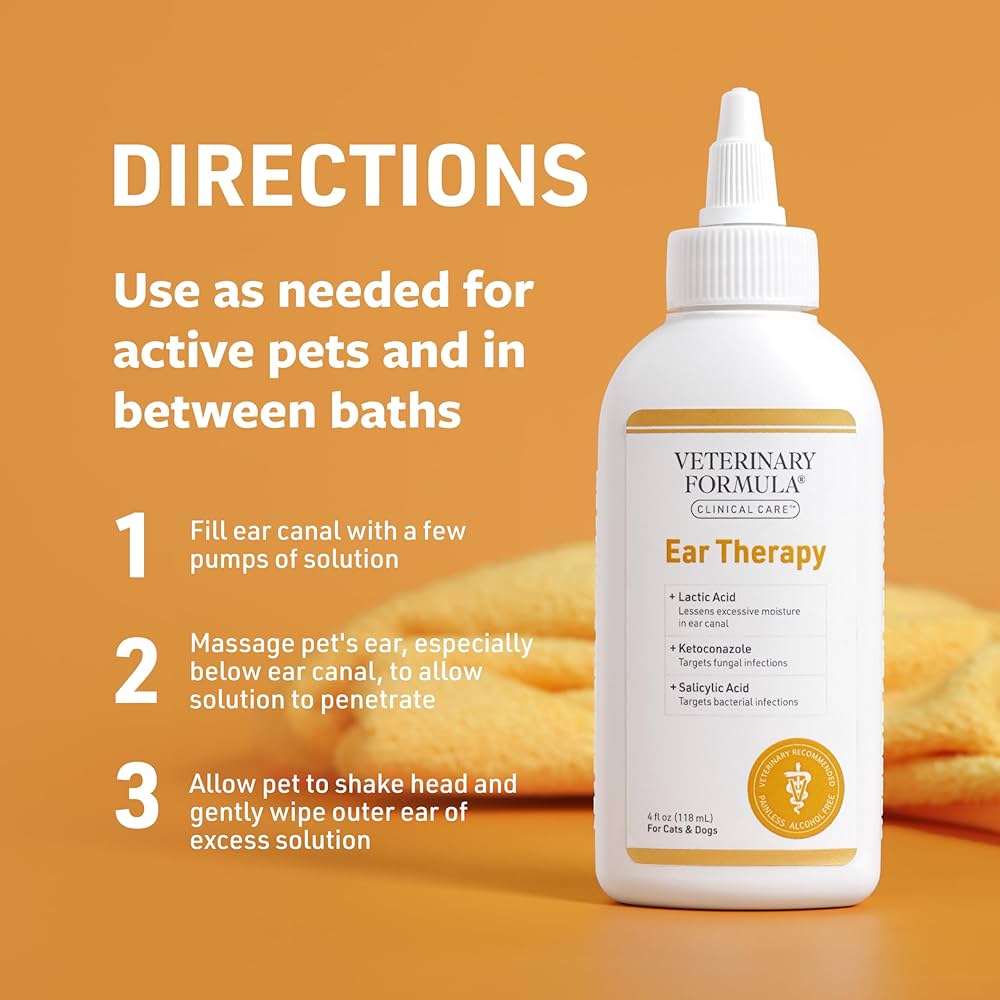 Veterinary Formula Clinical Care Ear Therapy, 4 oz. – Cat and Dog Ear Cleaner to Help Soothe Itchiness and Cleans The Ear Canal from Debris and Buildup That May Cause Infection