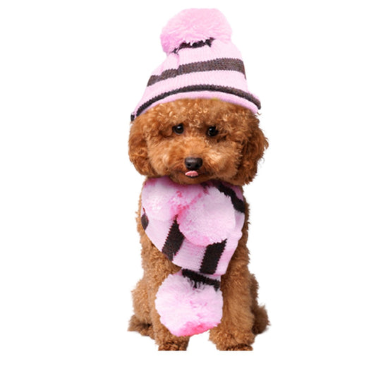 Striped Pattern Plush Ball Hat, Scarf & Leg Warmer Set for Small Dogs