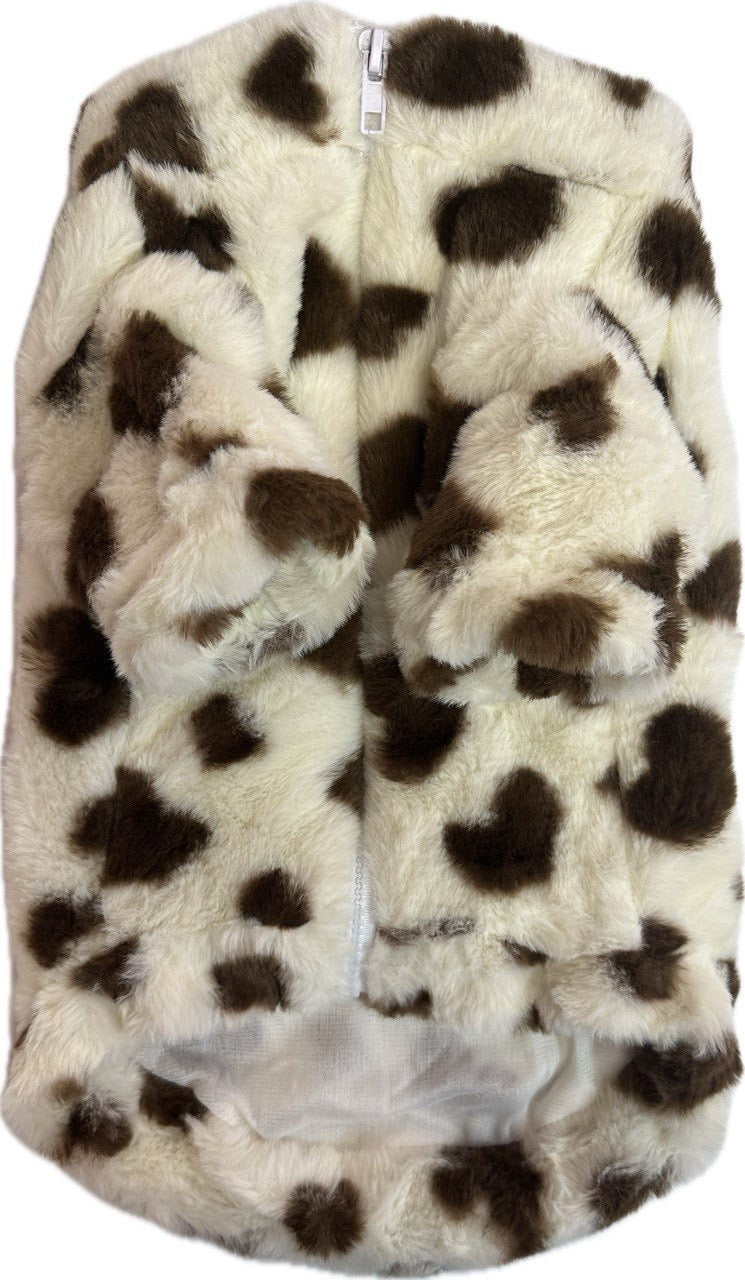 Faux Fur Leopard Print Heart Pattern with Zipper for Small Dogs