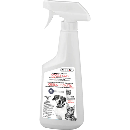 Spray anti-puces et tiques Zodiac pour chiens et chats, tue les puces adultes et pré-adultes (236 ml)