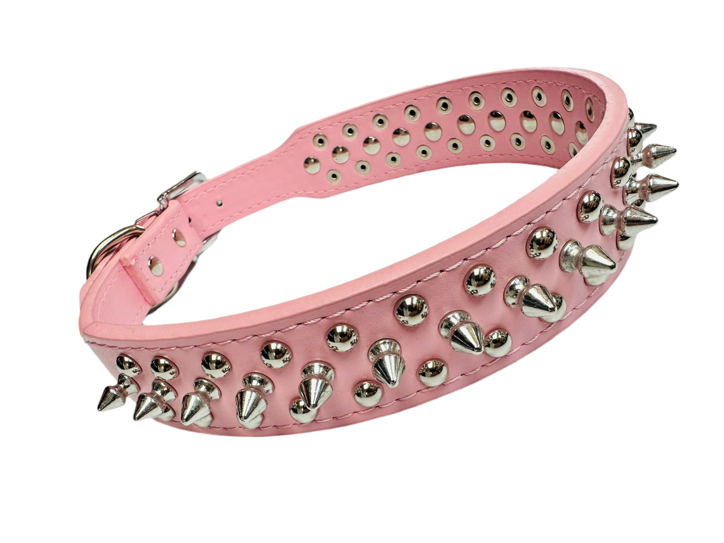 Spiked Dog Collar 16" & Leash 48" Set, Pink