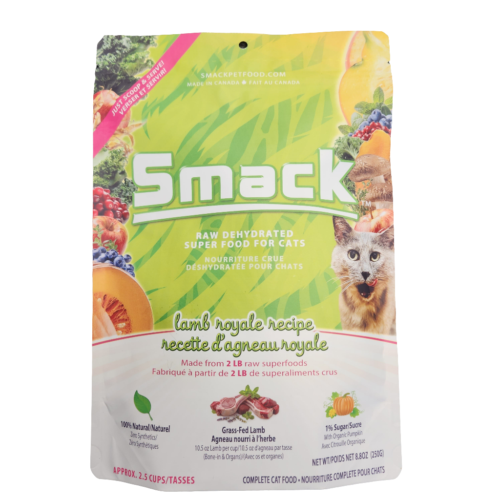 Smack Raw Dehydrated Super Food for Cats Lamb Royal Recipe 250g