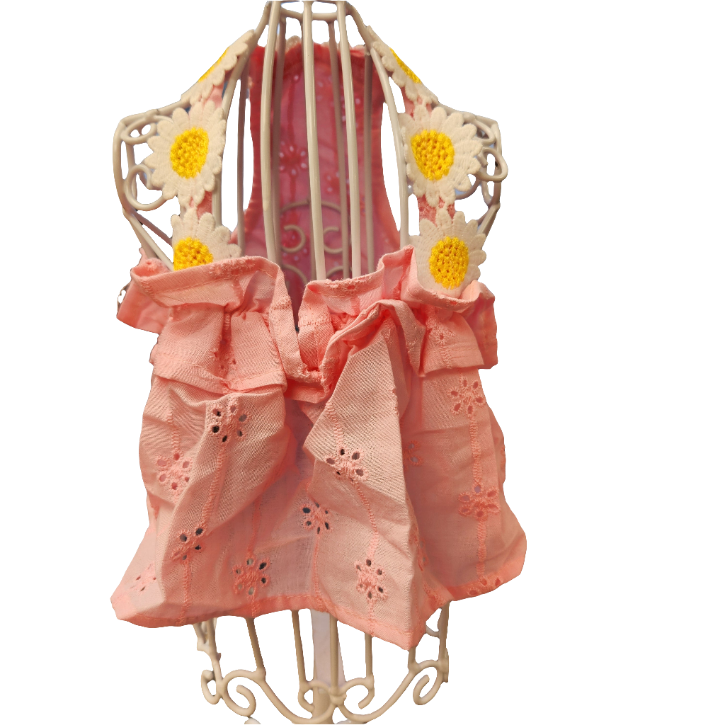 Dress Pink with Pretty Daisey Straps and Eyelet Body for Toy Dogs 8"
