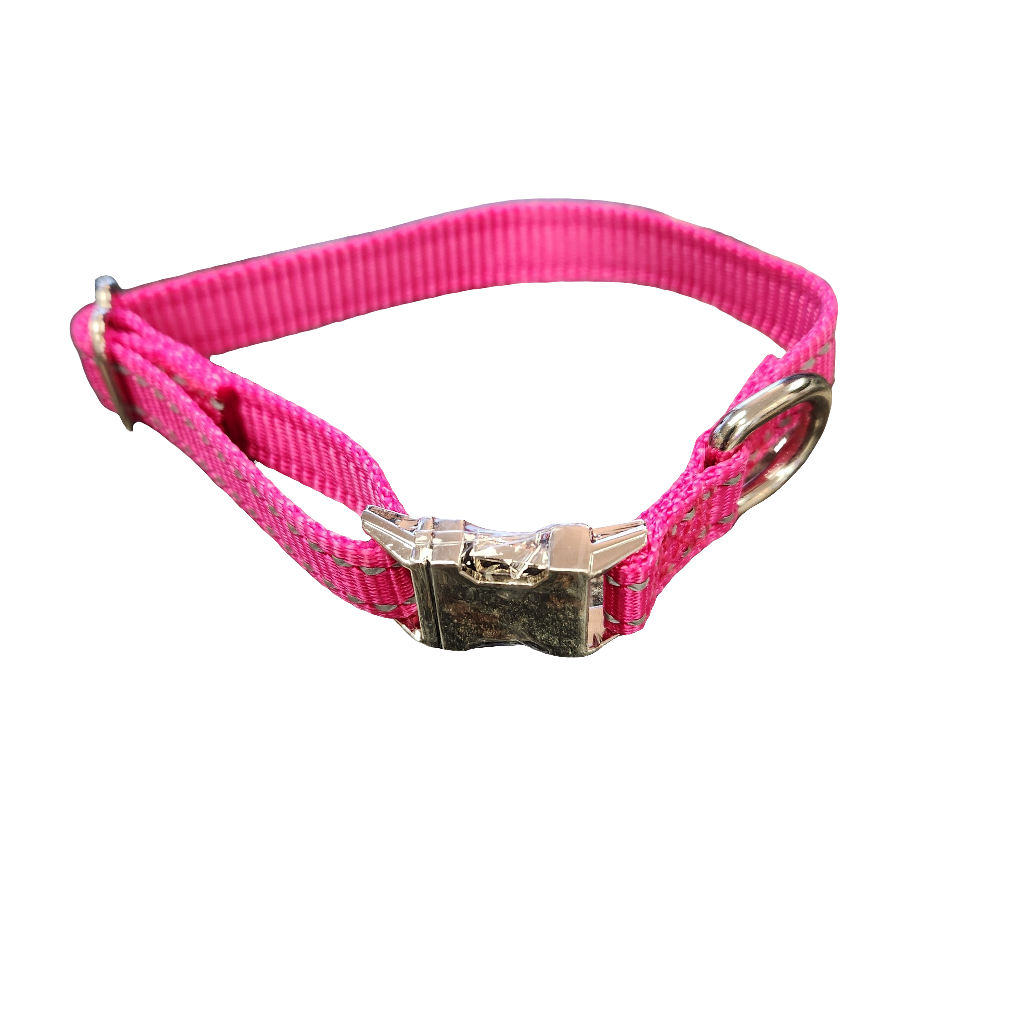 Fashion Cotton Dog Collar with Stainless Steel Closure pink 10-14"