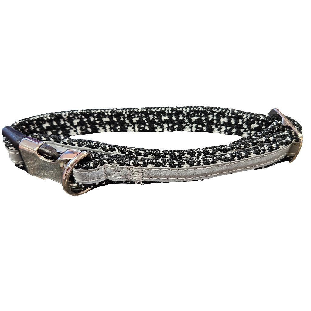 Fashion Dog Collar with Stainless Steel Closure and Reflective Strip 10-14"