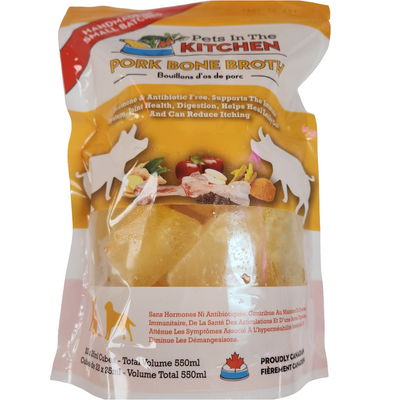 Pets In the Kitchen Pork Bone Broth 22 x 25oz Frozen Cubes 550ml Bag
