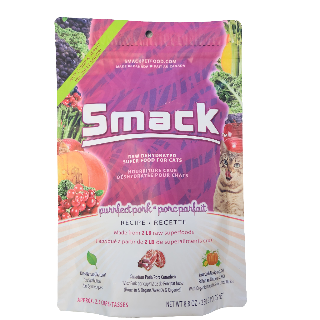Smack Dehydrated Raw Super Food for Cats Purfect Pork Recipe 250g