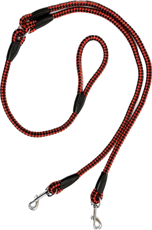 Red & Black 2 Dog Rope Leash