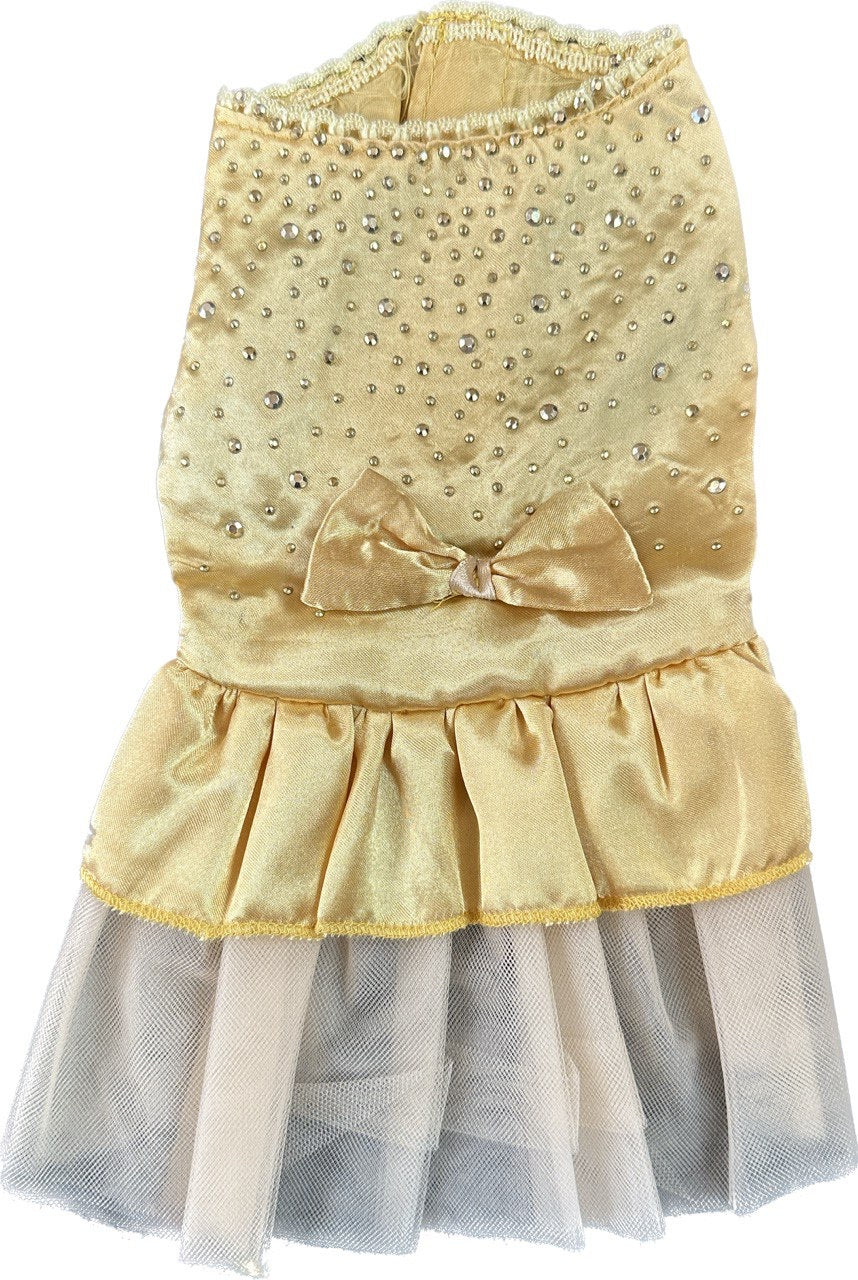 Robe à paillettes dorées avec nœud pour petits chiens