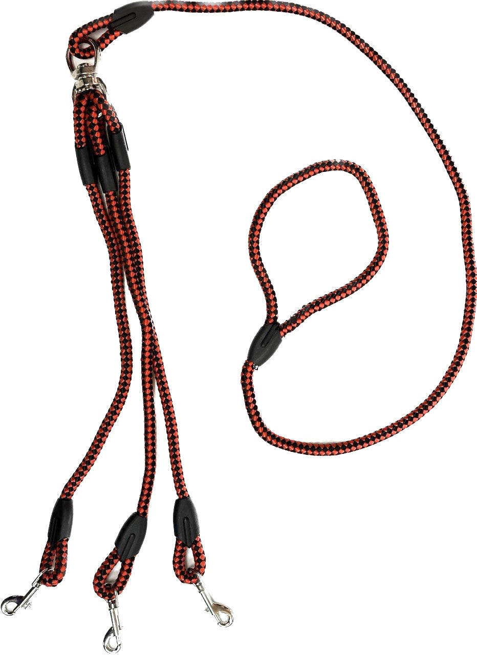 3 Dog Rope Lead, Red & Black