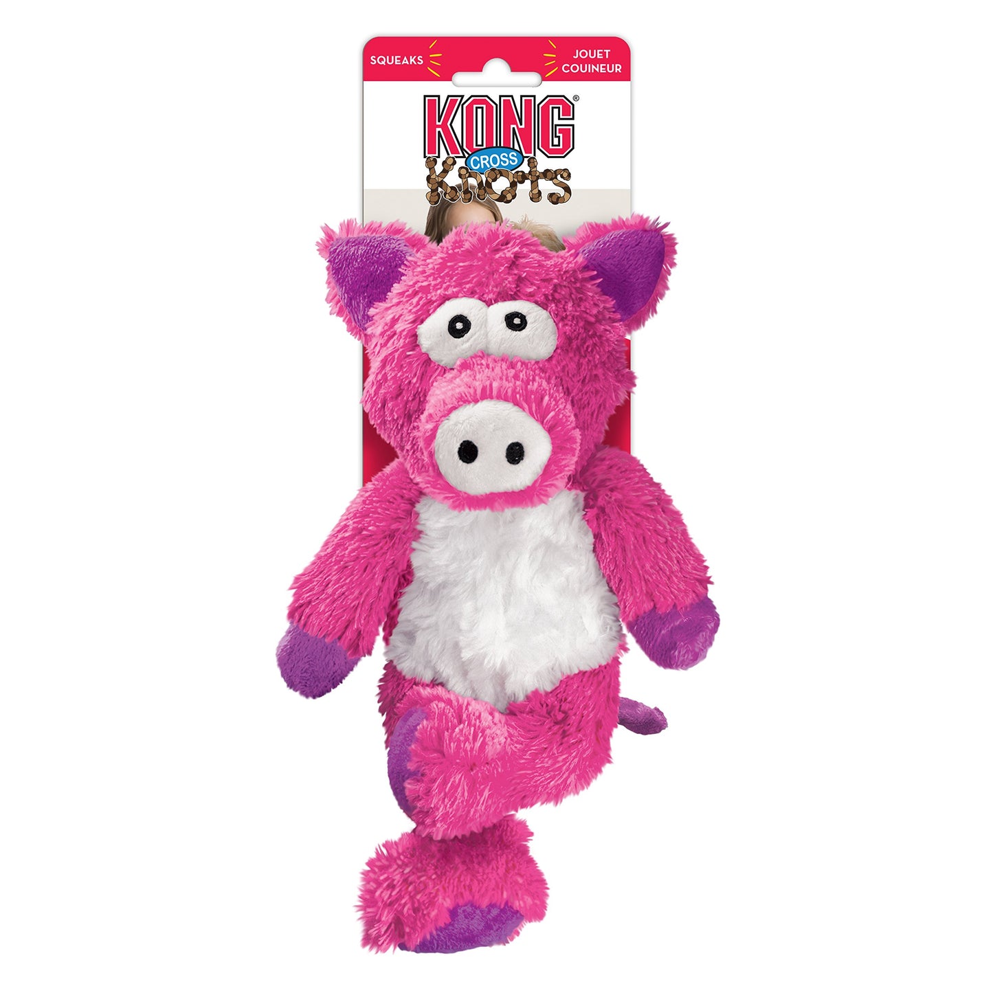 KONG Cross Knots Pig – Cordes nouées internes et rembourrage minimal pour moins de dégâts – pour chiens de taille moyenne/grande 