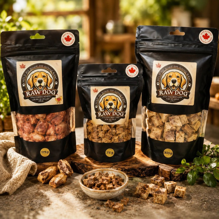 Raw Dog freeze-dried chicken hearts and beef liver