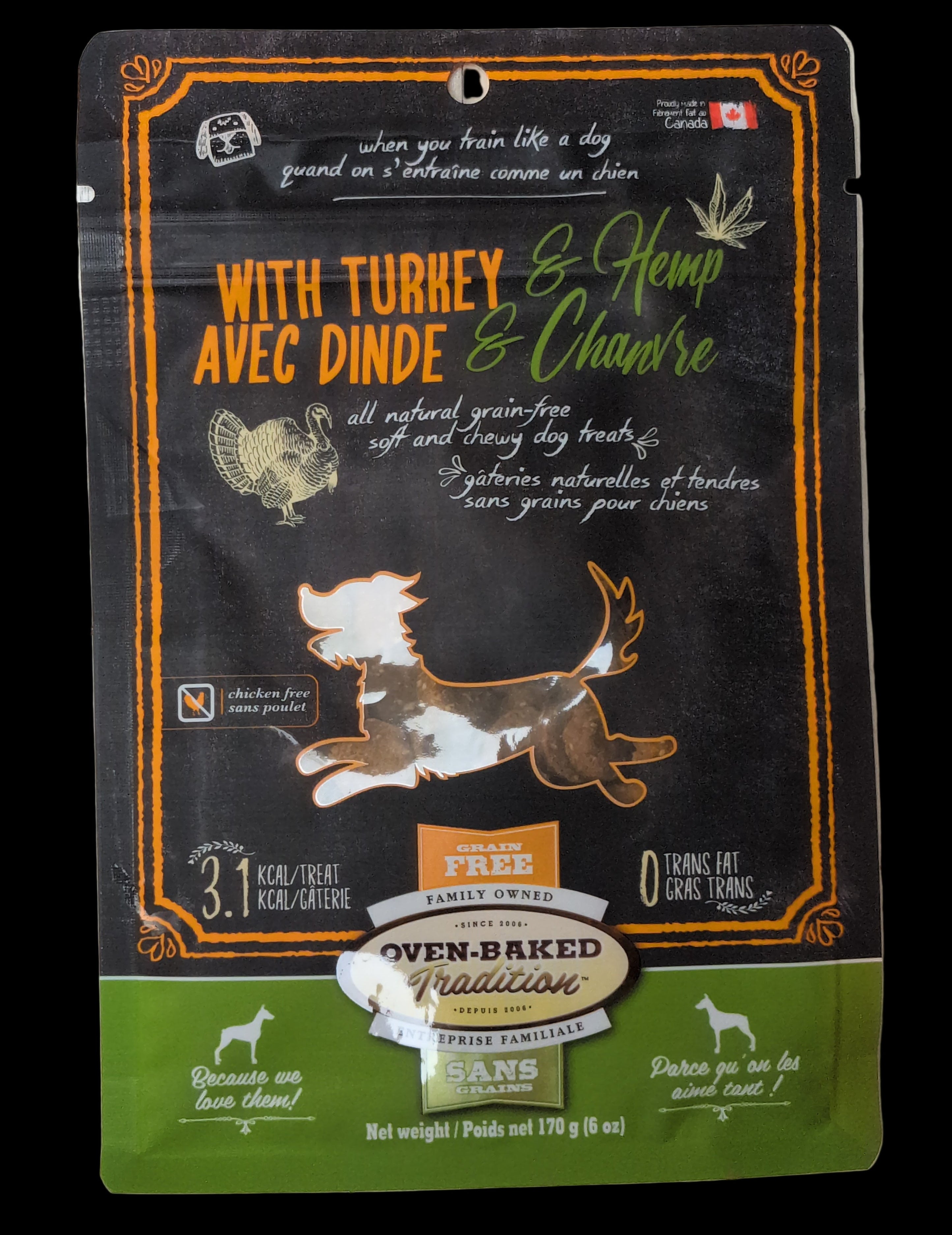 Oven-Baked Dog Treats, All Natural & Grain-Free, With Turkey & Hemp, 170g