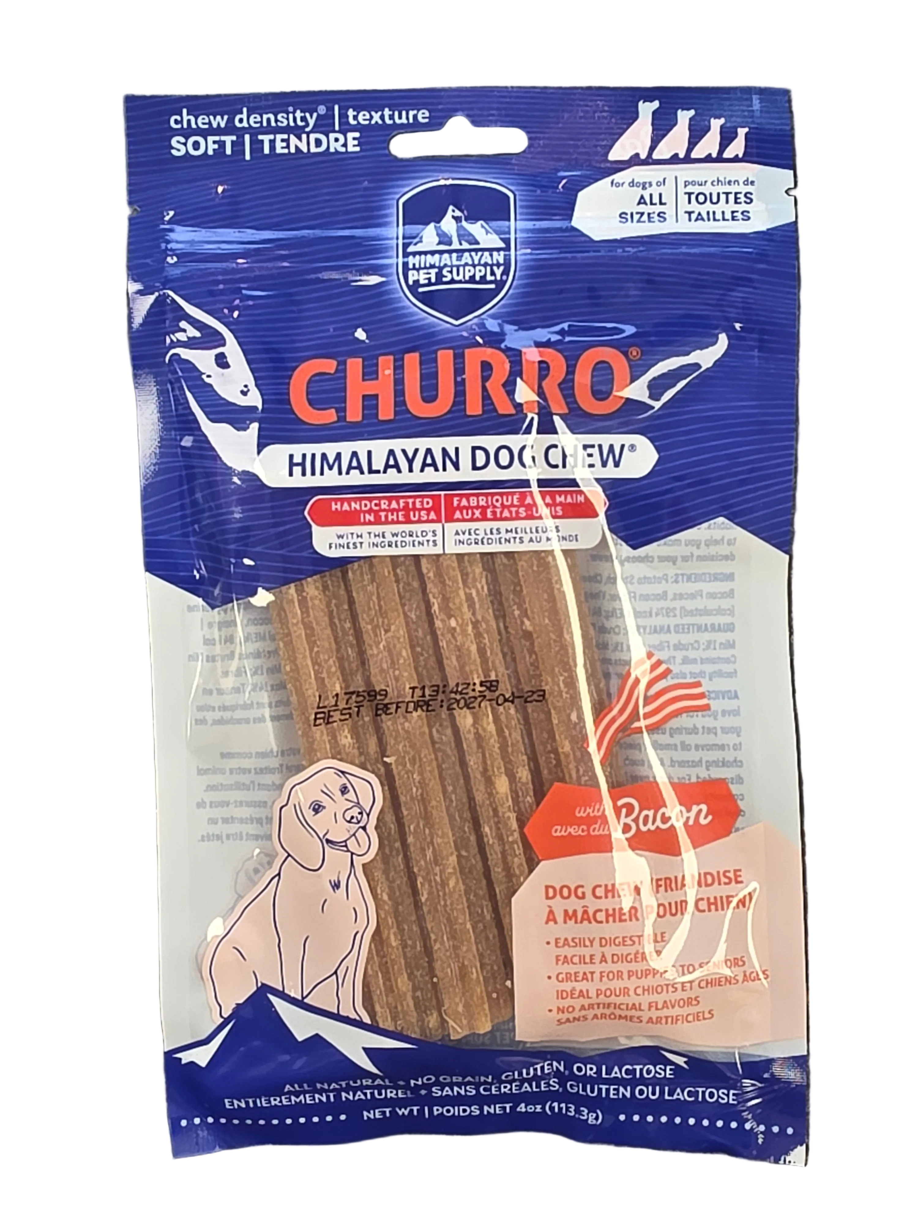 Himalayan Churro Style Dog Chew, Bacon (4oz)