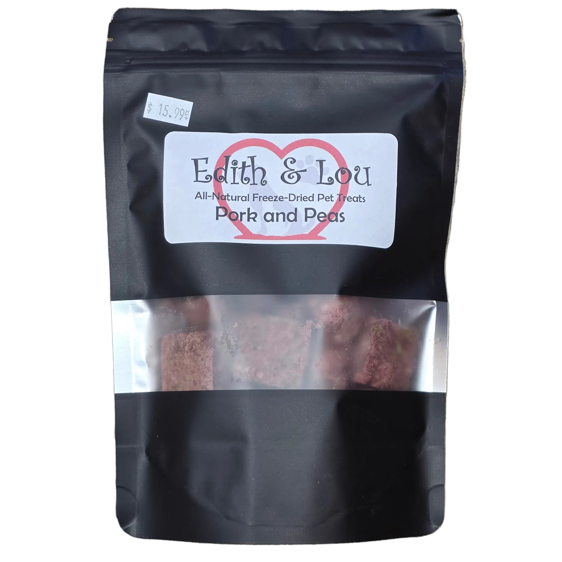 Edith & Lou All Natural Freeze-Dried Dog & Cat Treats or Topper, Pork & Peas, 100g
