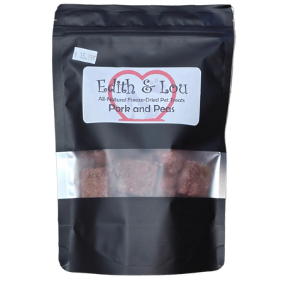 Edith & Lou All Natural Freeze-Dried Dog & Cat Treats or Topper, Pork & Peas, 100g