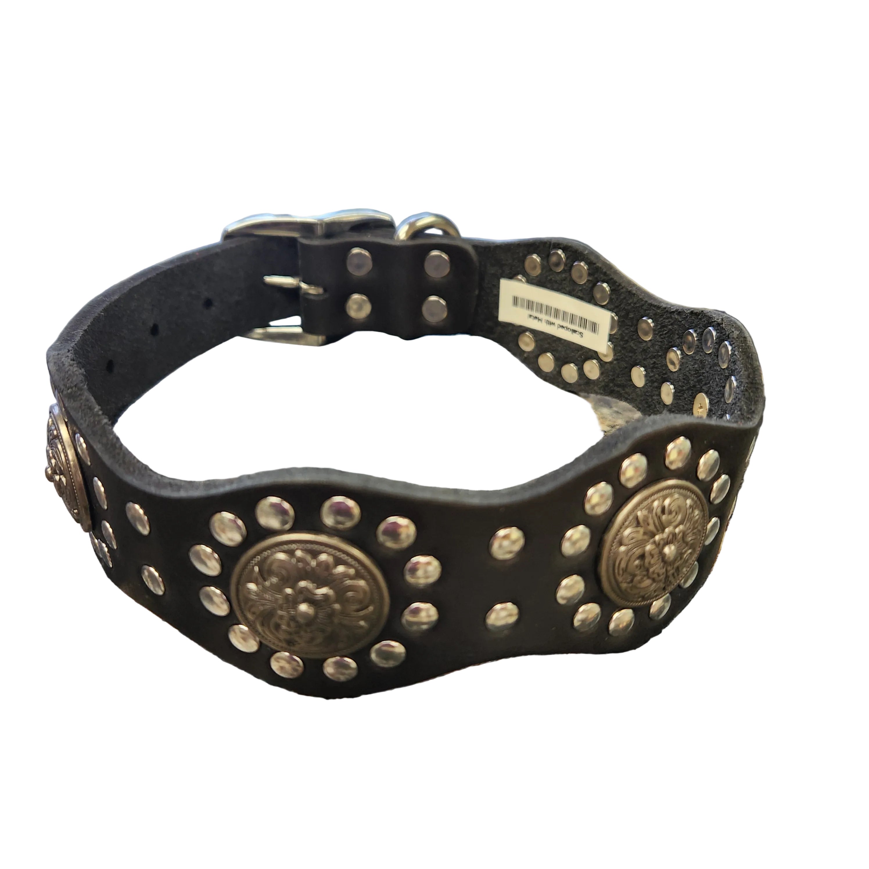 Leather Dog Collar Scalloped w/ Metal for Large Dogs