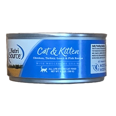 NutriSource Cat & Kitten Chicken, Turkey, Lamb & Fish Recipe, Wholesome Grains Canned Cat Food, 5.5oz