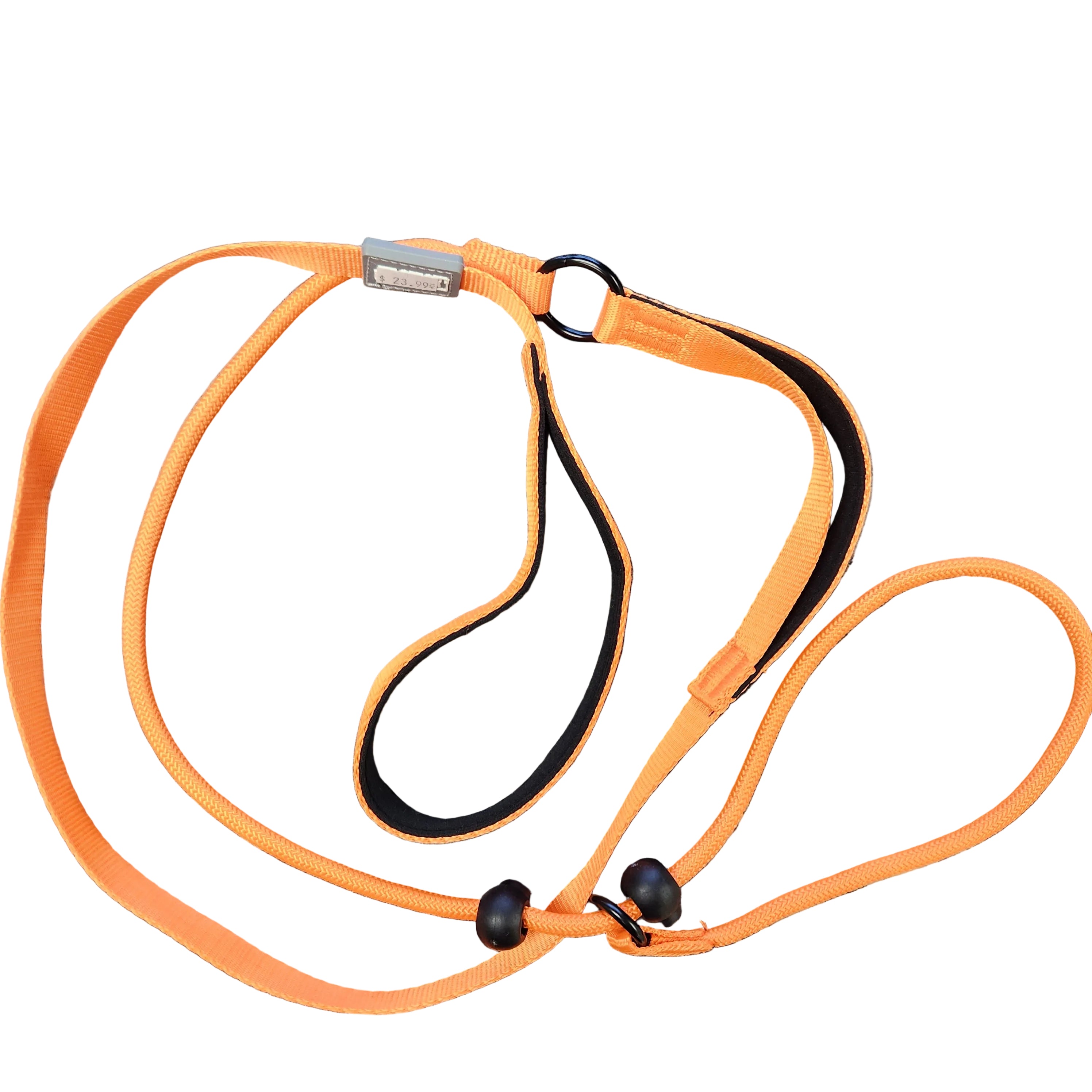 Duo Slip Lead 6'x 3/"with Adjustable Neck and Soft Grip Leash Handles in Neon Orange