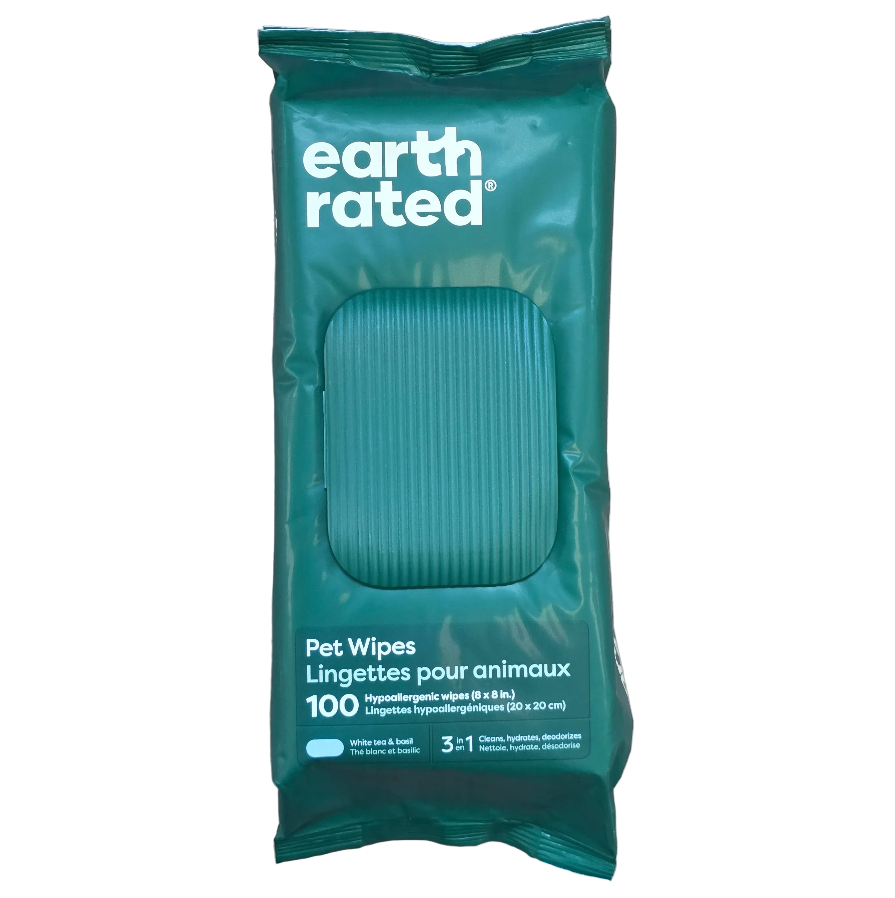 Earth Rated Pet Wipes White Tea & Basil Hypoallergenic 8"× 8" wipes, 100 count