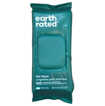 Earth Rated Pet Wipes White Tea & Basil Hypoallergenic 8"× 8" wipes, 100 count