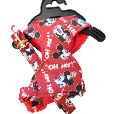 Mouse Print 2pc Harness & Leash Set. Small Red, Medium Lilac, Large White