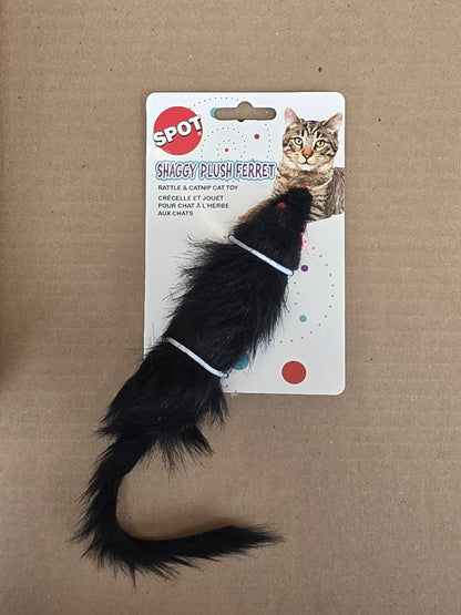 SPOT Rattle & Catnip Cat Toy, Shaggy Plush Ferret