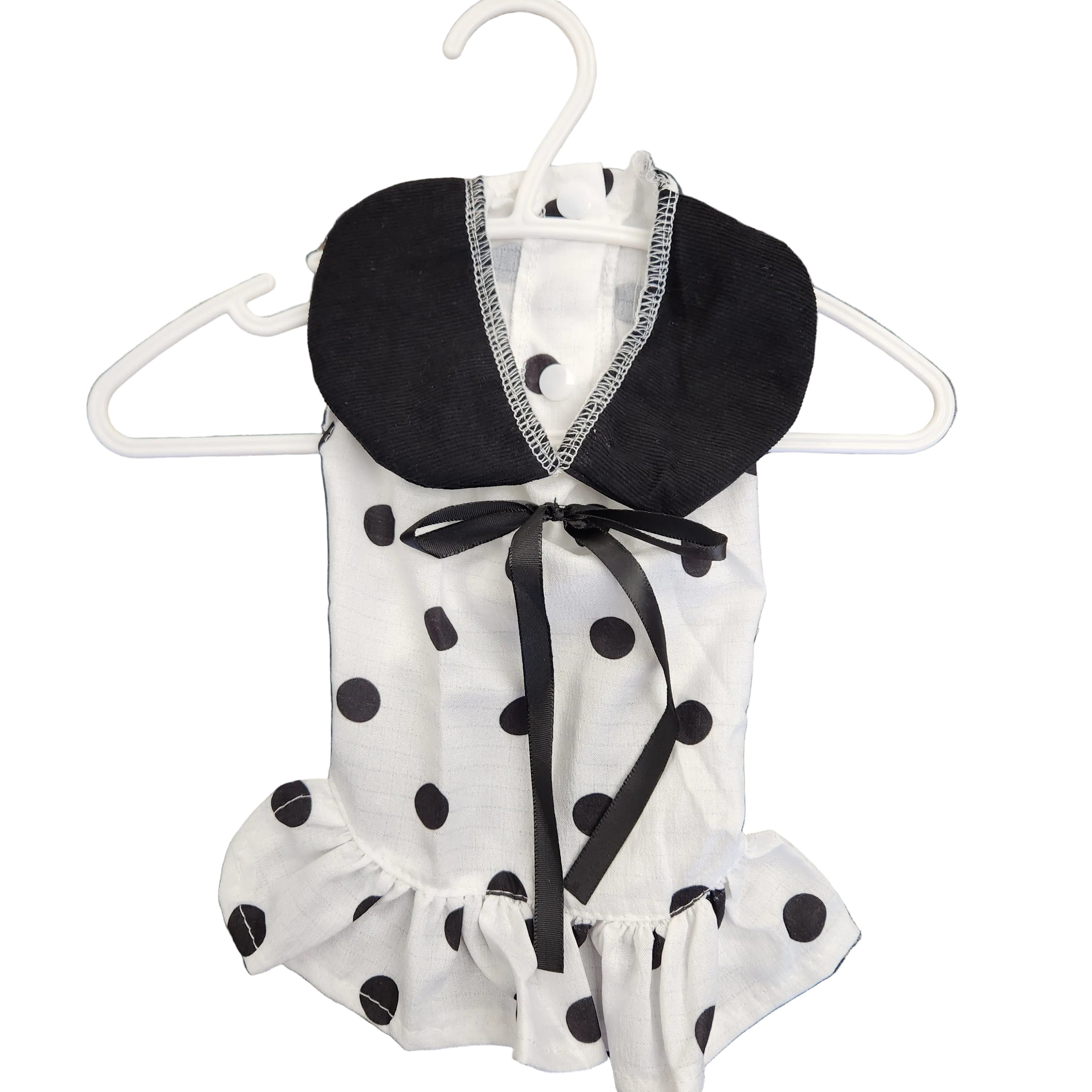 Black& White Ploka Dot Dress with Fashion Collar and Bow for Small Dogs/Cats