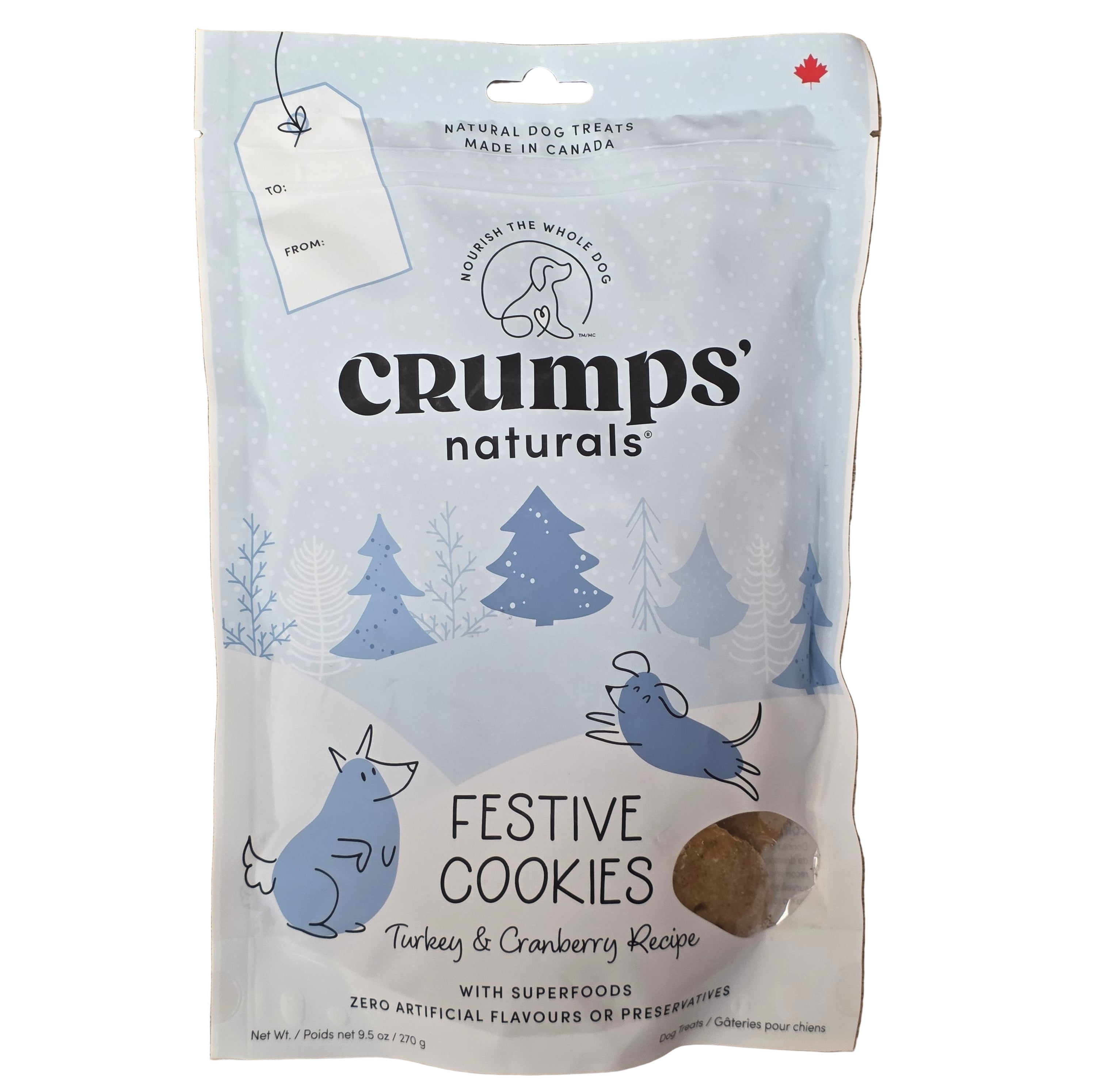 Crumps' Naturals Natural Dog Treats, Festive Cookies, Turkey & Cranberry Recipe, 270g