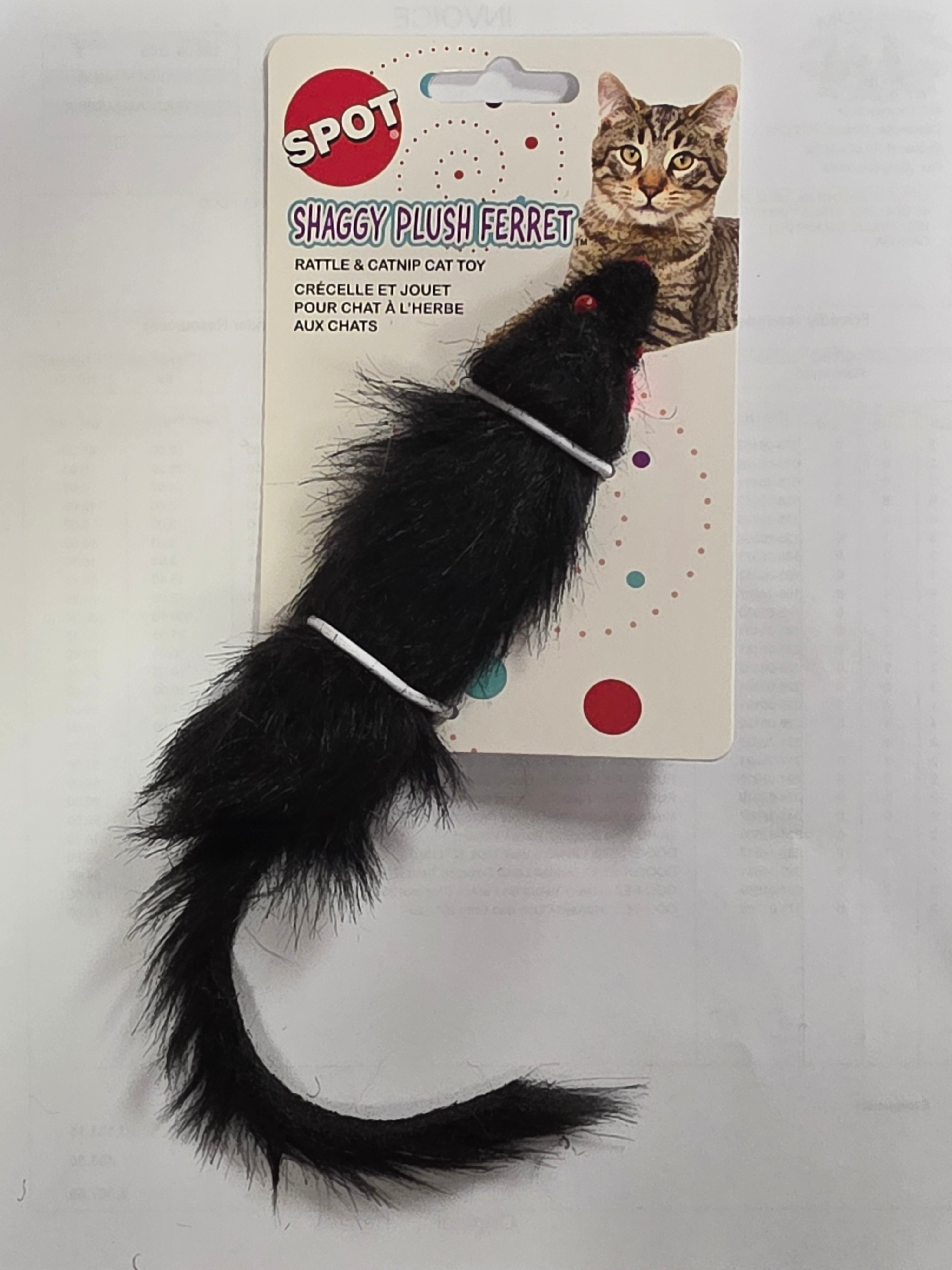 SPOT Rattle & Catnip Cat Toy, Shaggy Plush Ferret