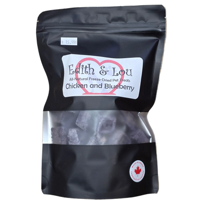 Edith & Lou All Natural Freeze-Dried Dog & Cat Treats or Topper, Chicken & Blueberry, 100g