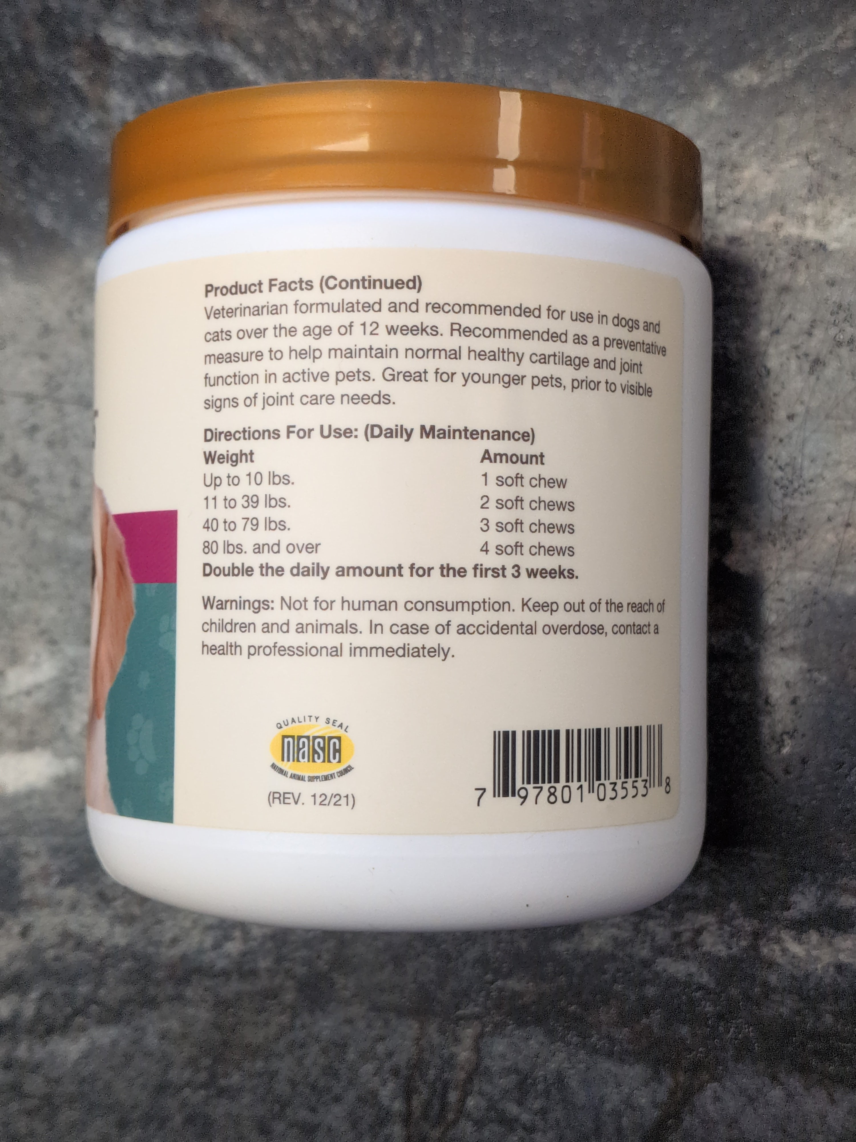 NaturVet Maintenance Joint Care Glucosamine DS, 120 Soft Chews, 264g