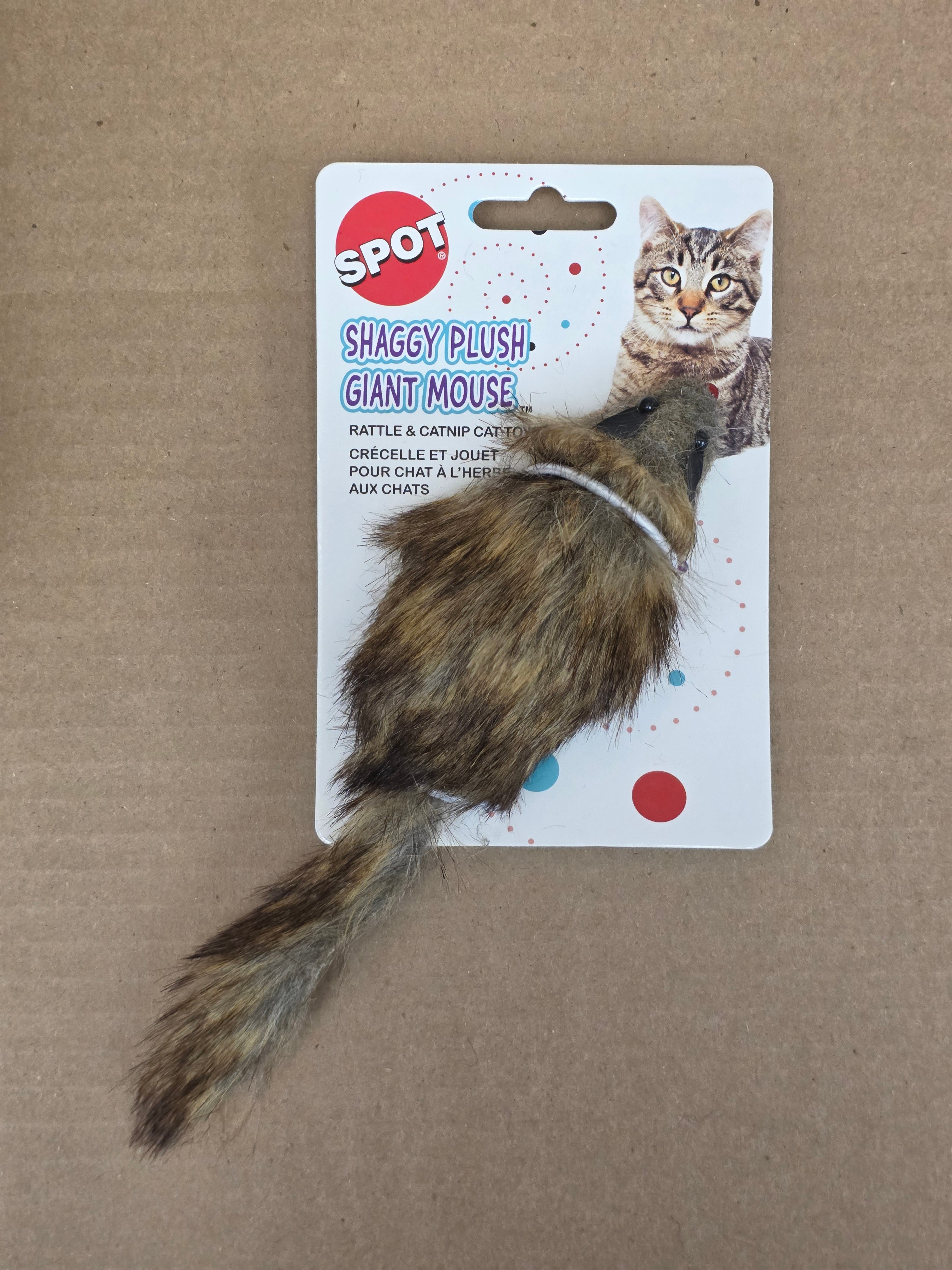 SPOT Rattle & Catnip Cat Toy, Shaggy Plush Giant Mouse