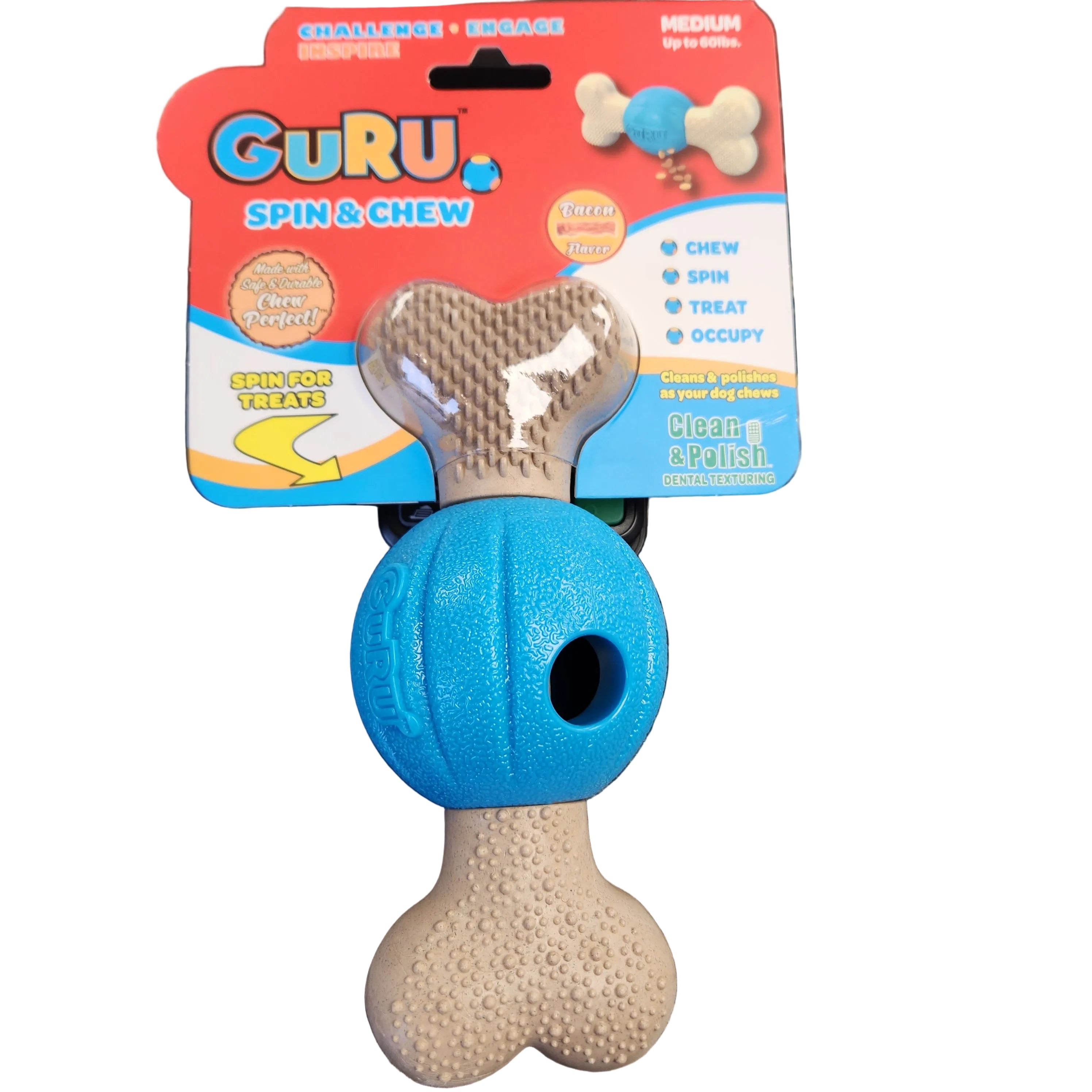 Guru Spin & Chew Bacon Flavor Interactive Dog Toy Medium up to 60lbs
