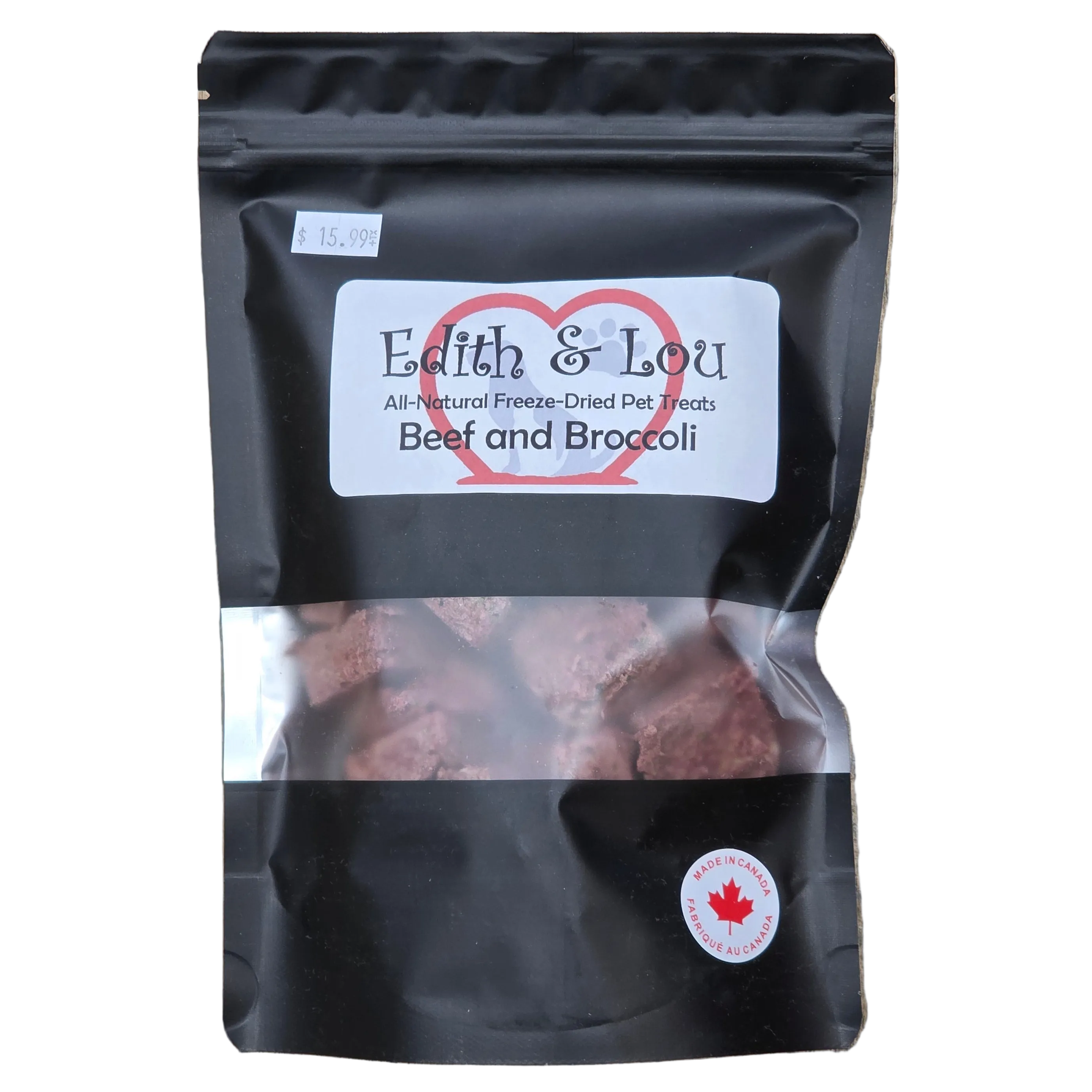 Edith & Lou All Natural Freeze-Dried Dog & Cat Treats or Topper, Beef & Broccoli, 100g