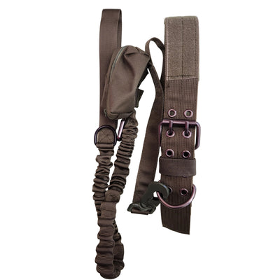 Double-Breasted Tactical Larger Dog Collar 20 to 24" & Leash 36 to 46" Set with Waste Bag Dispenser and a built in Traffic Handle.