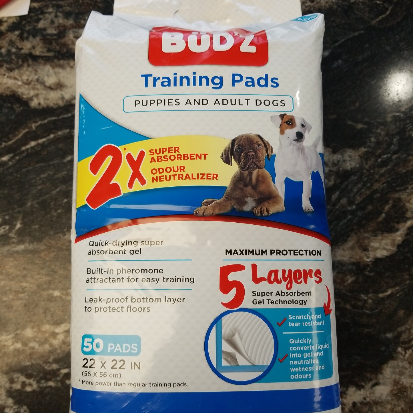 BüD'z Training Pee Pad, fps pour chiots et chiens adultes, 22"×22" (50 coussinets)