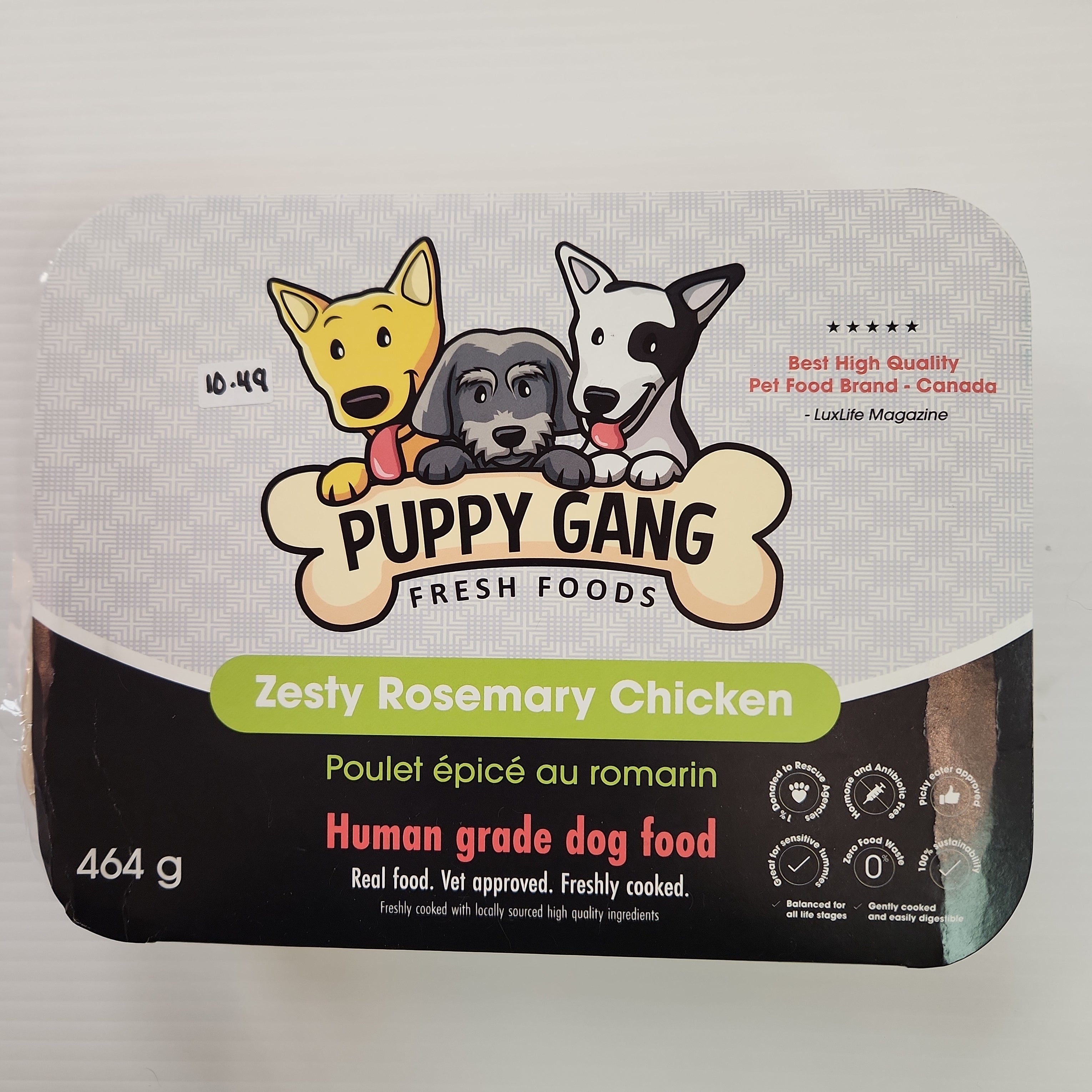 Puppy Gang Gently Cooked Fresh Frozen Dog Meals Zesty Rosemary Chicken 474g