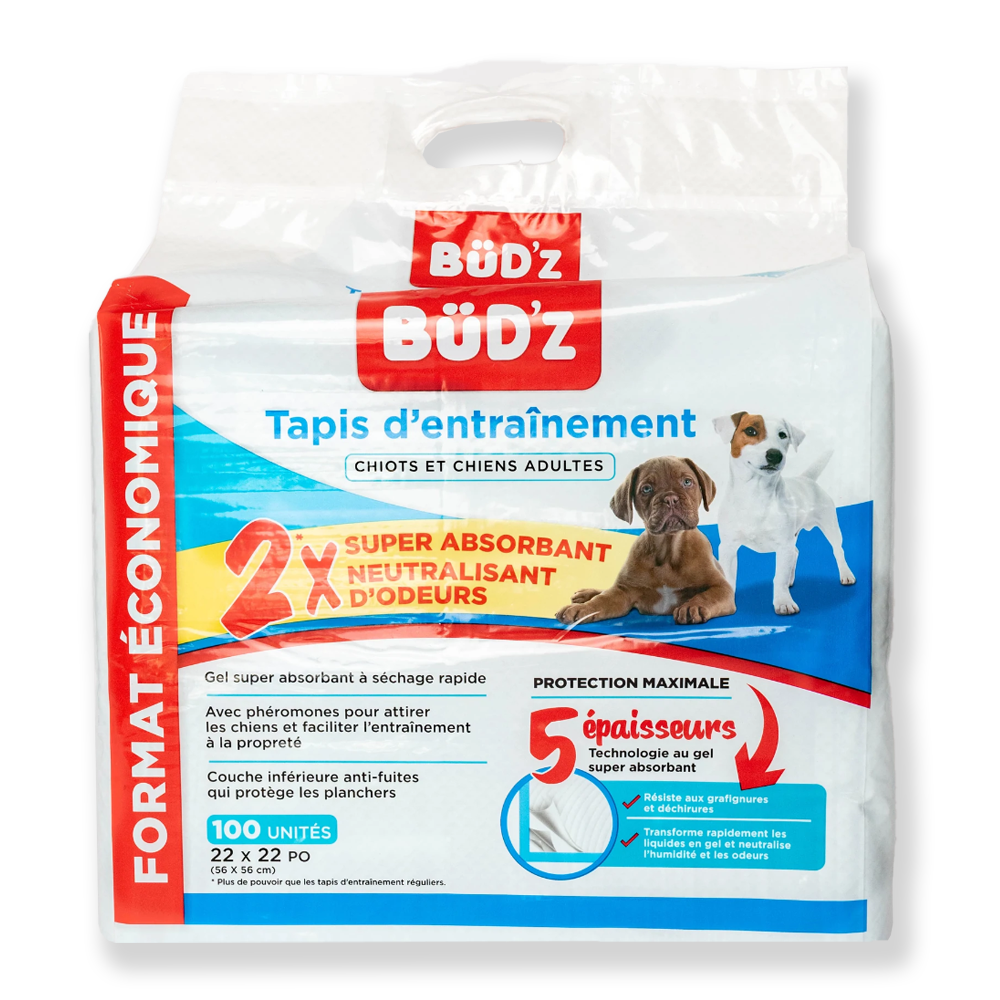 BüD'z Tapis de dressage pour chiots et chiens adultes, 55,9 x 55,9 cm (100 coussinets)