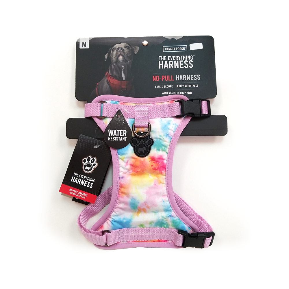 Canada Pooch Everything Harness, No-Pull with Seatbelt Loop, Tie-Dye & Pink