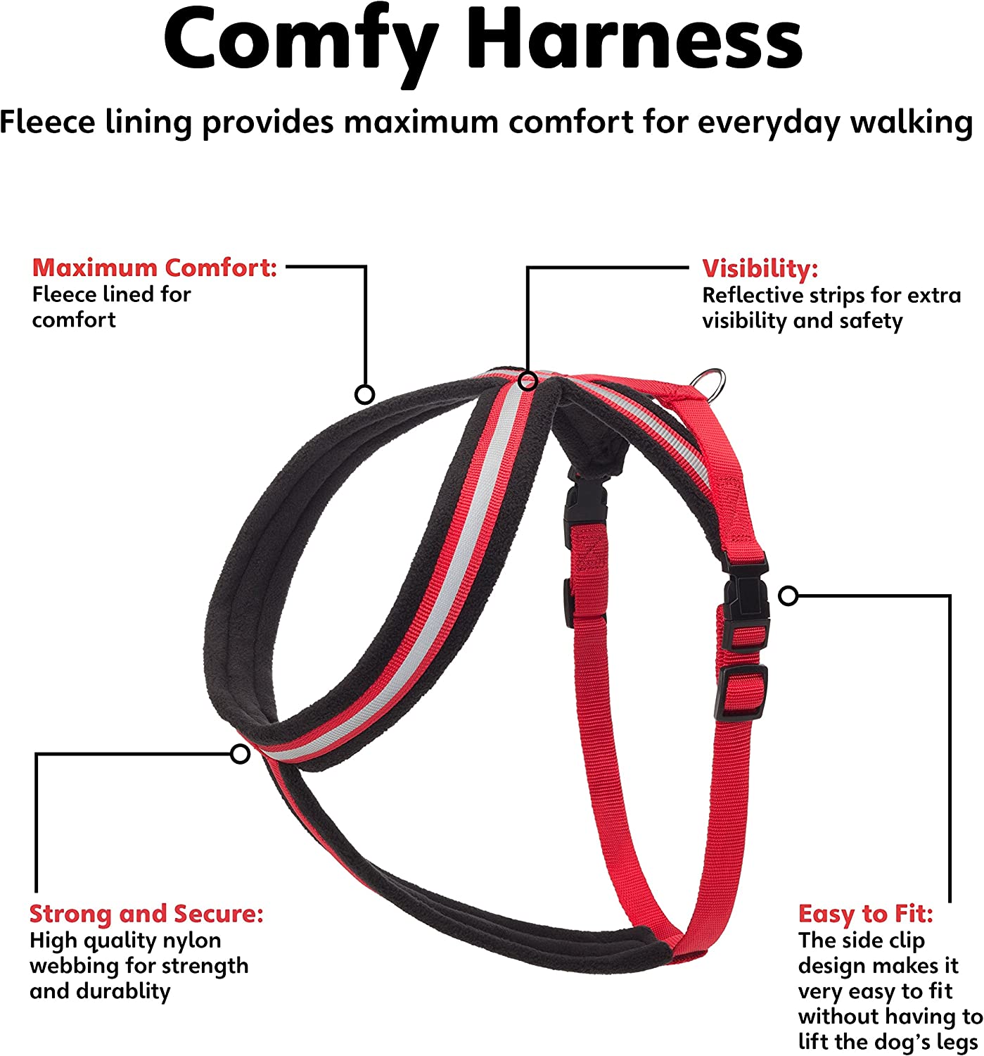 Company of Animals Reflective Comfy Harness, Red/Black