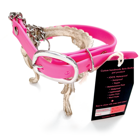 Denali Design Hand-made Dog Collar Martingale 16"-20" Beta Biothane in Hot Pink