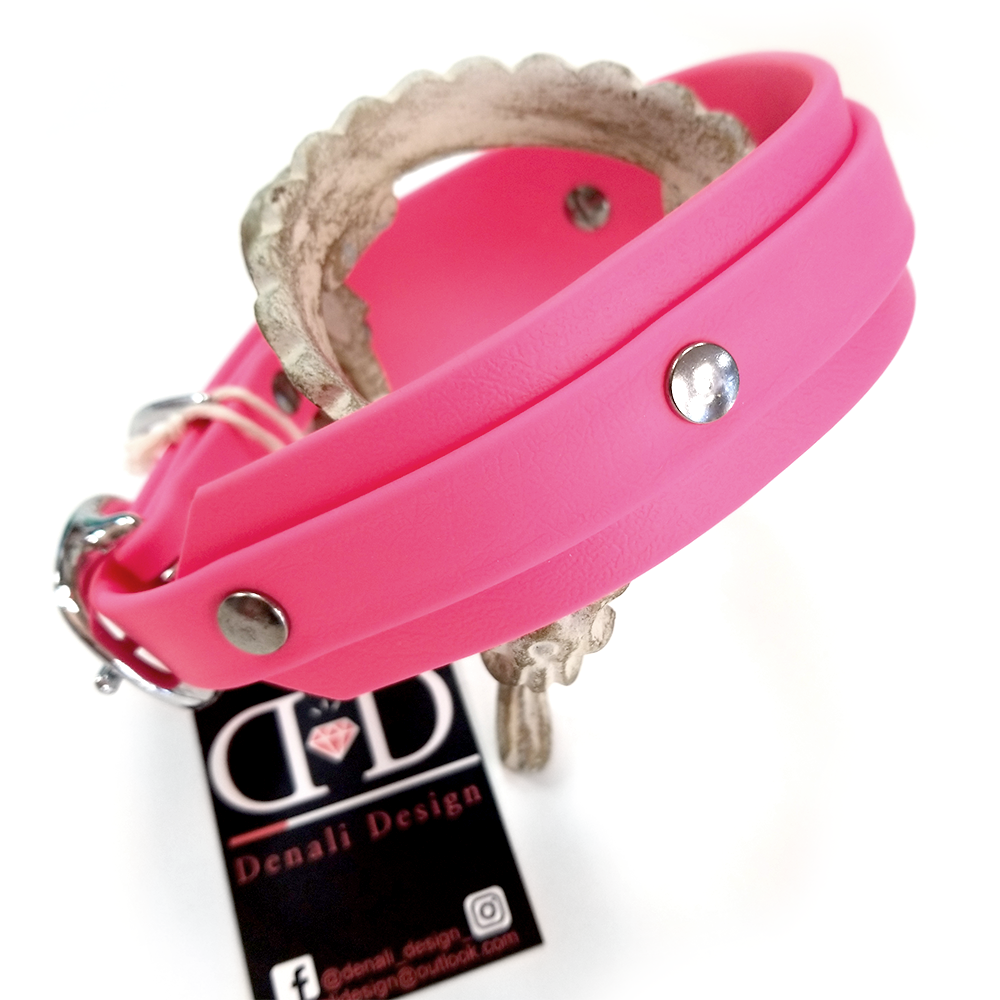 Denali Design Hand-made Hound Dog Buckle Collar 16"-20" Beta Biothane in Hot Pink