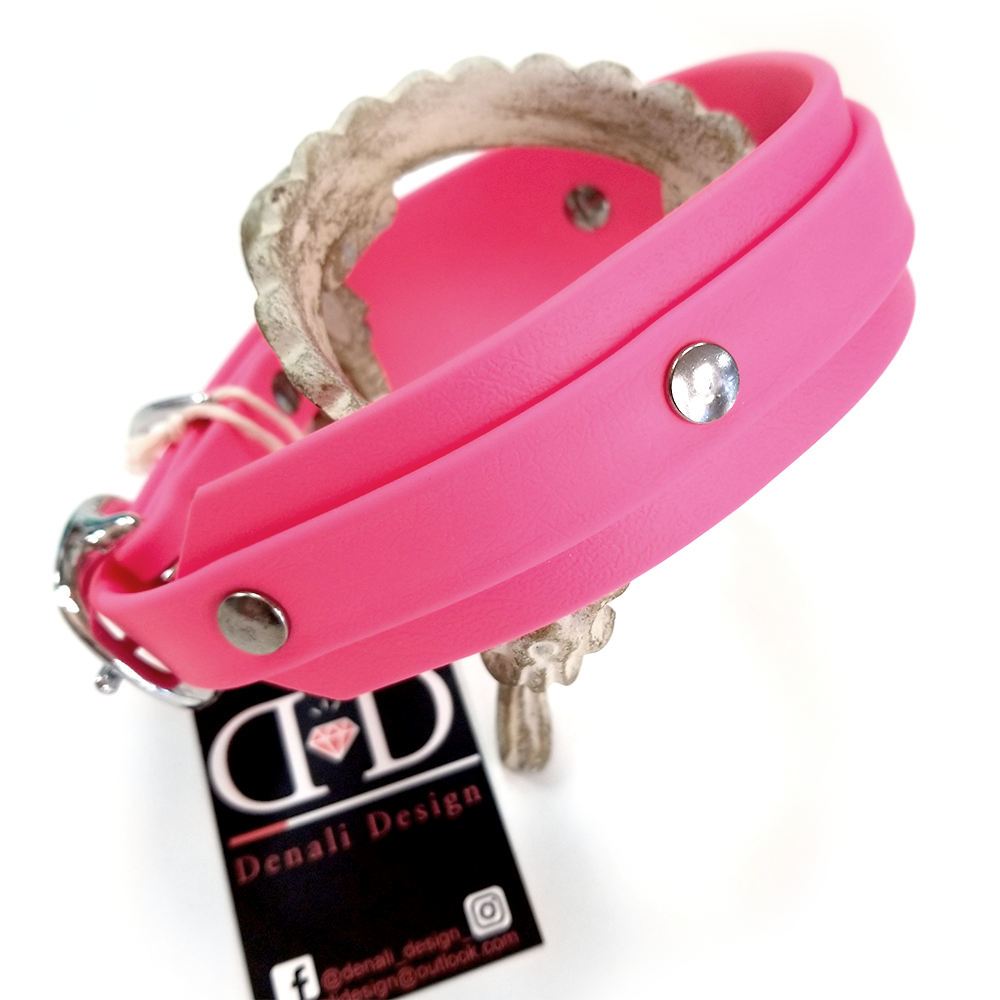 Denali Design Collier à boucle pour chien fait à la main 16"-20" Beta Biothane en rose vif